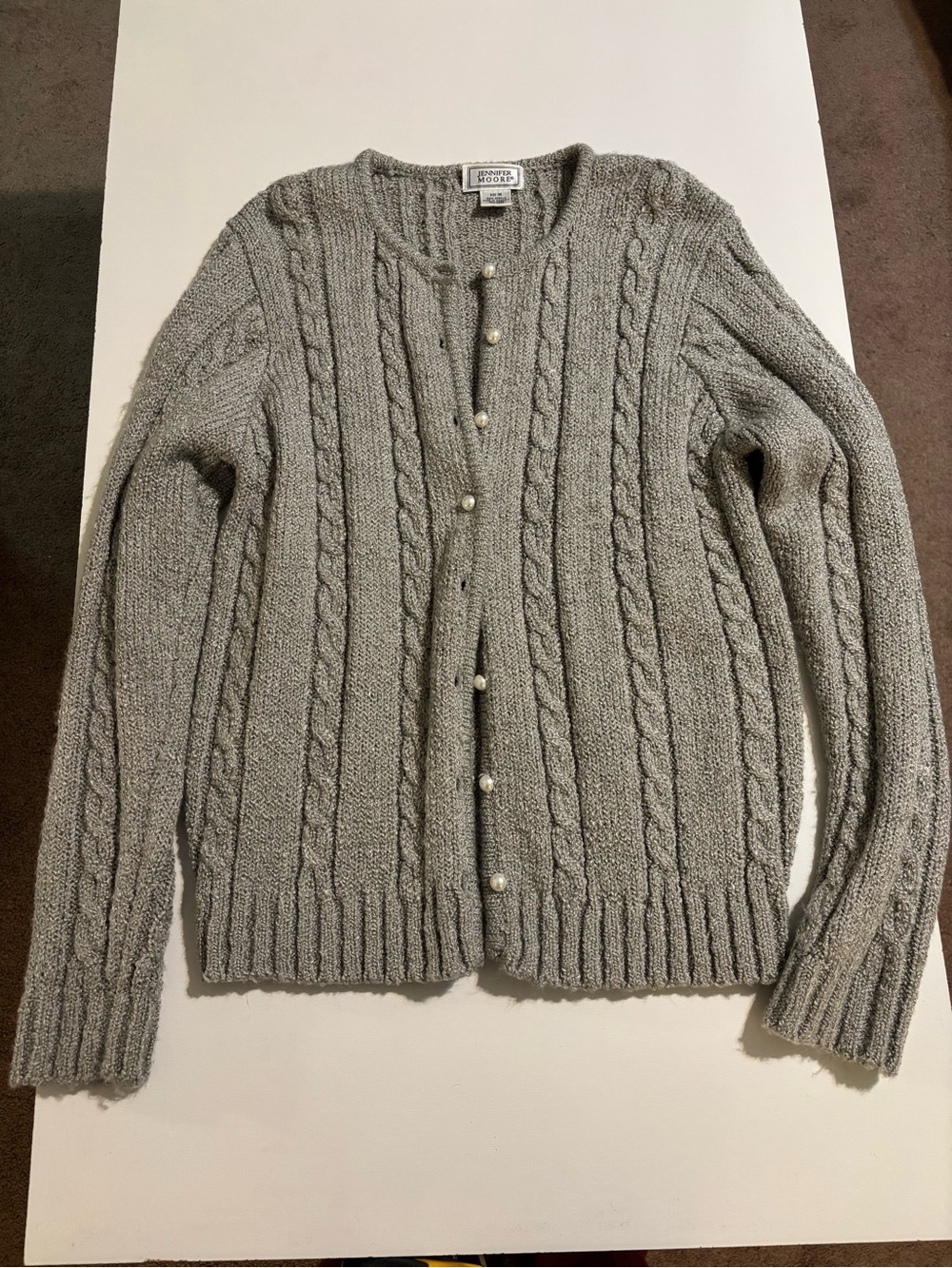 Vintage Jennifer Moore Gray Sweater Cardigan Cable Knit  Size M